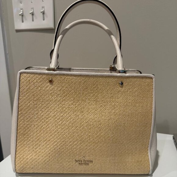 Kate Spade Margaux Large Satchel – Woven Straw & Leather Trim - Picture 1 of 8